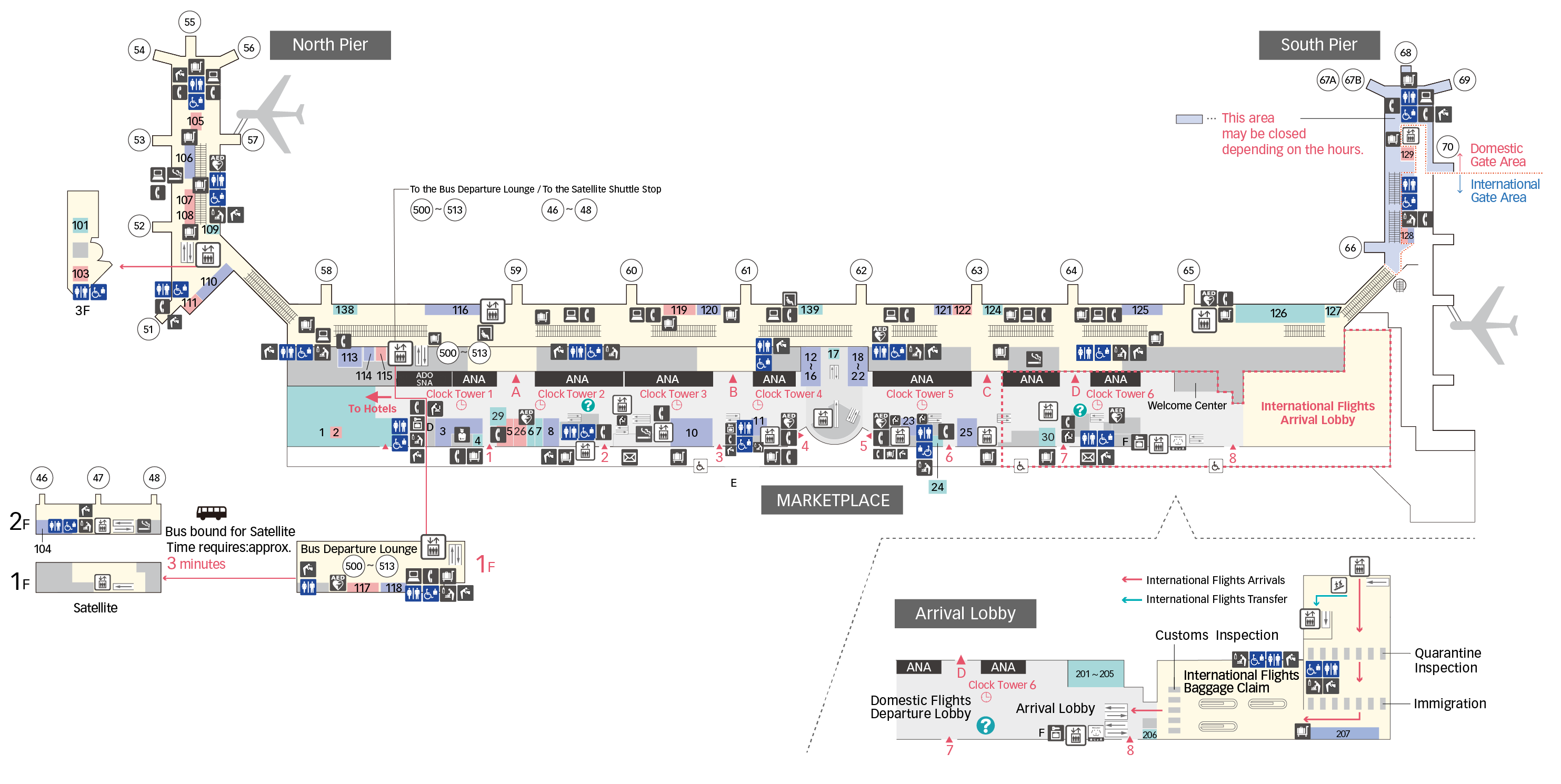 2F Departure Lobby(Domestic) / Arrival Lobby(International) Floor Map