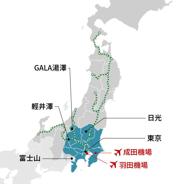 JR Tokyo Wide Pass map Image