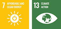 7. Icon for energy and cleanliness, 13. Icon for concrete measures against climate change