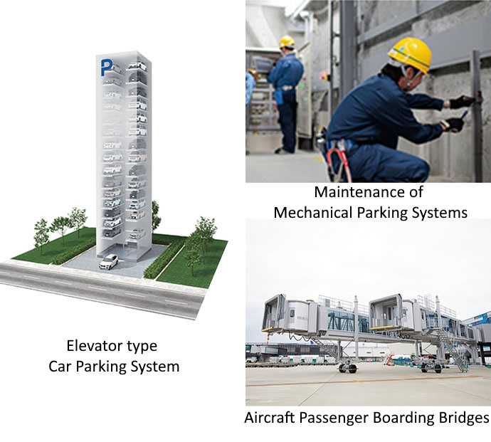 エレベータ方式駐車設備　駐車設備のメンテナンス　航空旅客搭乗橋