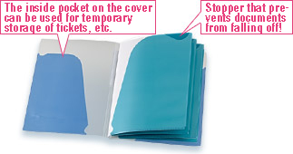 Comes with a stopper that prevents documents from falling off! / The inside pocket on the cover can be used for temporary storage of tickets, etc.