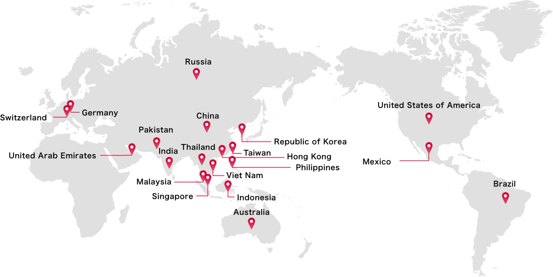 Area map of major overseas group companies